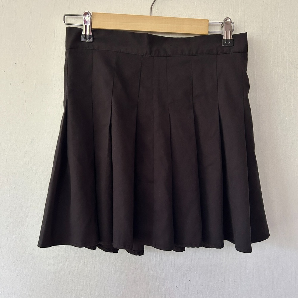 SHEIN Pleated Mini Skirt Womens Medium Black Rear Zip Dark Academia Tennis Prep